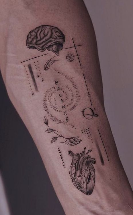 Connecting Tattoos Sleeve, Random Tattoo Placement, Aesthetic Man Tattoo, Intellectual Tattoos Ideas, Schematic Tattoo Ideas, Tattos Ideas Minimalista, Mens Tattoo Designs Drawing, Tattoos Men Aesthetic, Anthropology Tattoo