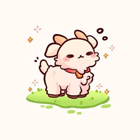 ♡ fuwuffle ♡ on Instagram: "Monday Mood~ ✨ Meet this dozy goat friend! He has a hard time getting up early in the morning but he tries his best! 😭 He will also be part of the upcoming farm friends sticker collection! 🥰💕 #fuwuffle #goats #cutegoatart #cutegoats #animalartist #cuteart #cuteartist #cutedrawings #cutearteveryday #arttrend #cuteartstyle #cuteillustration #kawaiiart #kawaiidrawings #kawaiidrawing #kawaiiillustration #chibi #chibiart #digitalart #clipstudiopaint" Goat Drawings Cute, A Goat Drawing, Cute Goat Drawing Kawaii, Cute Farm Animals Cartoon, Cute Goats Drawing, Kawaii Goat Drawing, Cute Funny Animal Drawings, Chibi Animals Drawing, Ram Drawing Cute