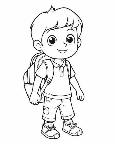 Boy Coloring Book, School Boy Drawing, Drawing Sketches Cartoon, Cartoon Boy Drawing, Boy Drawing Sketches, Boy Illustration Art, Free Cute Coloring Pages, Coloring Kindergarten, Coloring Pages Boys