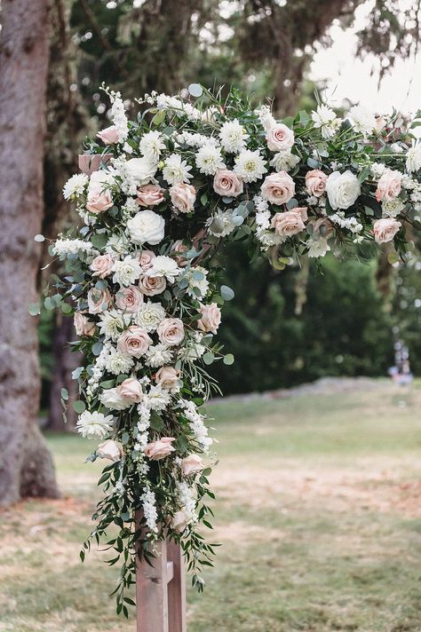 Greenery And Blush Wedding, Blush And Green Wedding Flowers, Wedding Flowers Eucalyptus Blush, Sage Green White Pink Wedding, Blush Pink White And Greenery Wedding, Wedding Flowers Sage And Blush, Green White Blush Wedding, Pink And White Floral Arch, Blush And White Wedding Arch