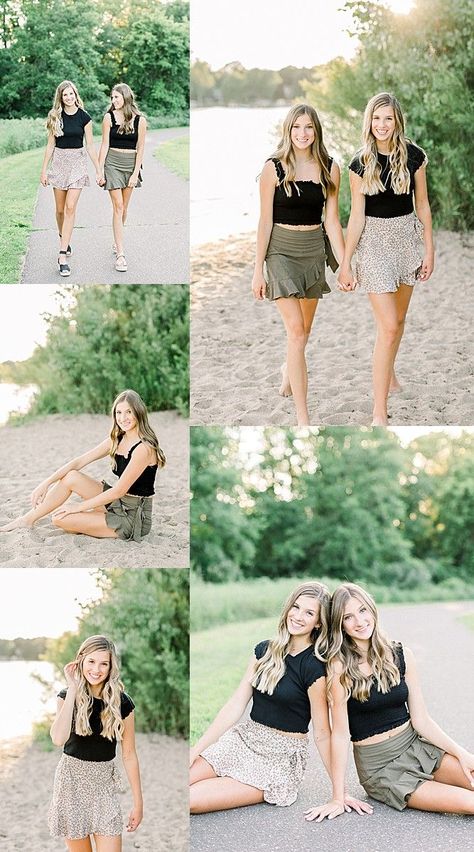 Twins Photoshoot Ideas Sibling Poses, Poses For Twins Sisters, Sisters Photo Shoot Ideas, Poses For Two Sisters, Twin Photoshoot Ideas Sisters, Twin Sister Senior Pictures, Senior Twins Picture Ideas, Twin Senior Pictures Sister Photos, Poses For Sisters Photography