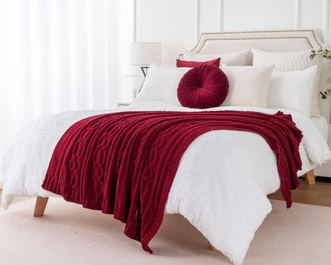 Battilo Christmas Dark Red Throw Blanket for Couch, Bed, Sofa, 51"x67", Woven Chenille Knit Throw Blankets, Gift Blanket, Cozy Fall Warm Decorative Textured Throw Blanket for Living Room. Throws For Sofa, Textured Throw Blanket, Fringe Throw Blanket, Red Throw Blanket, Fringe Throw, Red Throw, Blanket Cozy, Chenille Throw, Blanket For Couch