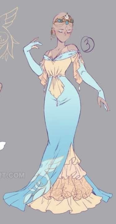 Dress Poses Reference Drawing, Goddess Oc Outfit, Mystical Outfits Drawing, Goddess Outfit Design, Water Themed Outfits Drawing, Royalty Kingdom 2 Outfits, Flowy Dress Reference Drawing, Fantasy Clothing Design Sketches, Mermaid Outfit Drawing