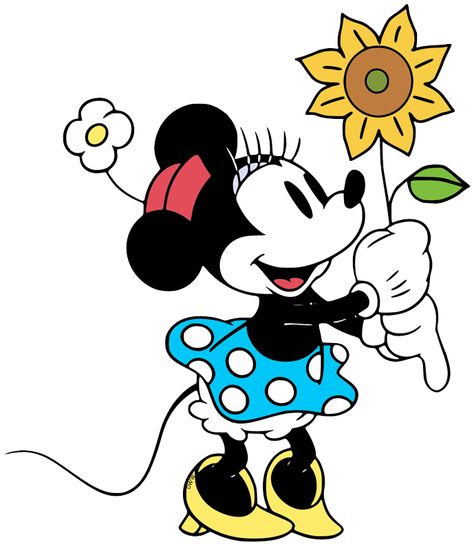 Clip art of Classic Minnie Mouse holding a sunflower #disney, #classicminnie, #minniemouse Mouse Clip Art, Disney Flowers, Mickey Mouse Nursery, Mickey Mouse Background, Classic Minnie Mouse, Vintage Minnie Mouse, Savage Wallpapers, Disney Characters Costumes, Mickey Mouse Wallpaper Iphone