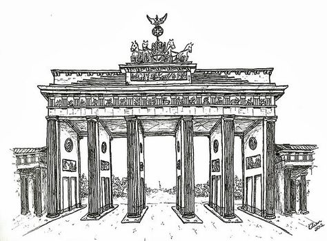 Brandenburg Gate by Lílian Lacerda, via Flickr Brandenburg Gate Tattoo, Berlin Drawing, Gate Drawing, Germany Aesthetic, Germany Tattoo, Biker Tattoo, Travel Scrapbook Pages, Biker Tattoos, Building Sketch