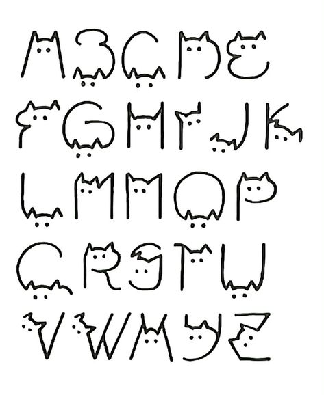 Cat Fonts Alphabet, Cat Letters Alphabet, Cat Alphabet Letters, Cat Bullet Journal, Letra Aesthetic, Cats Alphabet, Kawaii Letters, Cat Writing, Cat Letters