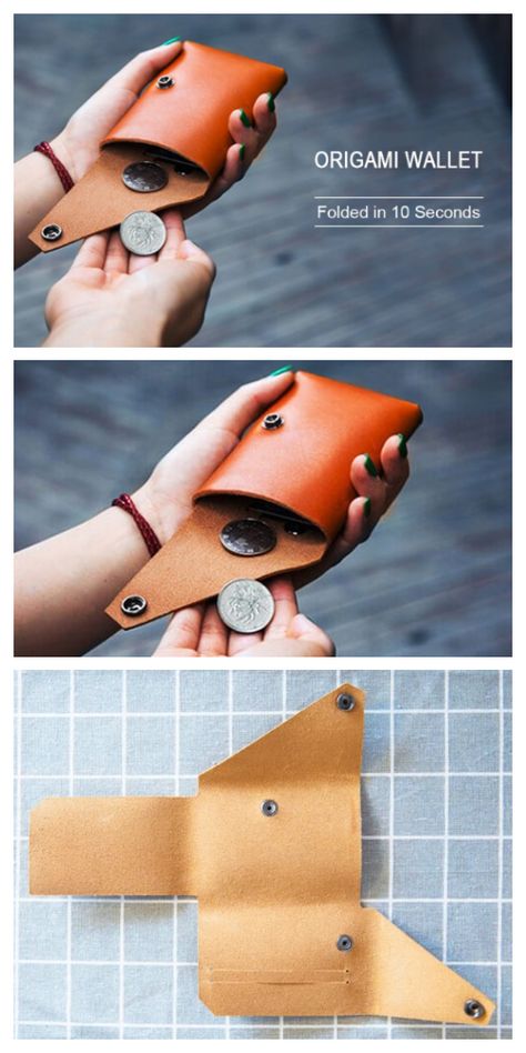 DIY Origami Coin Pouch Free Sewing Pattern | Fabric Art DIY Diy Cardholder Wallet, Leather Origami Wallet, No Sew Leather Pouch, Origami Wallet Pattern, Small Leather Pouch Pattern, Leather Coin Wallet, Diy Leather Pouch Free Pattern, Coin Wallet Diy, Leather Coin Pouch Pattern