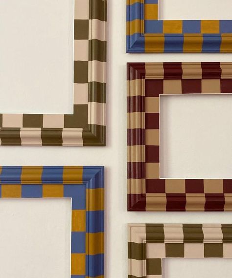 S•P•R•I•N•G on Instagram: "NEW checkered collection available @glassette. Bold pattern on traditional styles make a very pleasing combination. Hand painted with matching mounts. Three new colours Sky & Mustard, Cherry & Sand, Moss & Salmon. All come in two sizes to A4 & A3 artworks. #frames #handpainted #myglassette #checkered #check #wallart #gallerywall #interiors #styling #art #handmadeuk" Painted Picture Frames, Hand Painted Frames, Traditional Styles, Frames For Canvas Paintings, Diy Frame, Art Display, Wall Artwork, Diy Inspiration, Home Decor Furniture