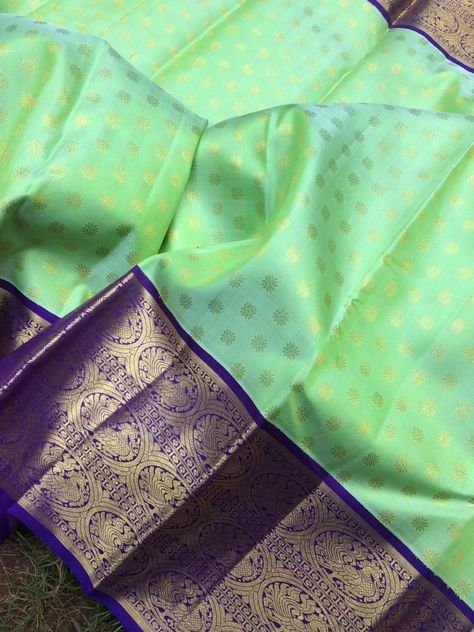 Saree Combinations Color Combos, Sarees Combination, Saree Combination, Math Hacks, Pista Green Colour, Kanjivaram Sarees Silk, Bridal Sarees South Indian, Simple Saree Designs, Half Saree Lehenga