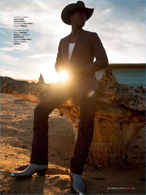 Desert Fashion Editorial, Western Photoshoot Ideas, Ronald Epps, Mens Western Style, Western Photoshoot, Desert Photoshoot, Cowboy Aesthetic, Mens Fashion Editorial, Go West