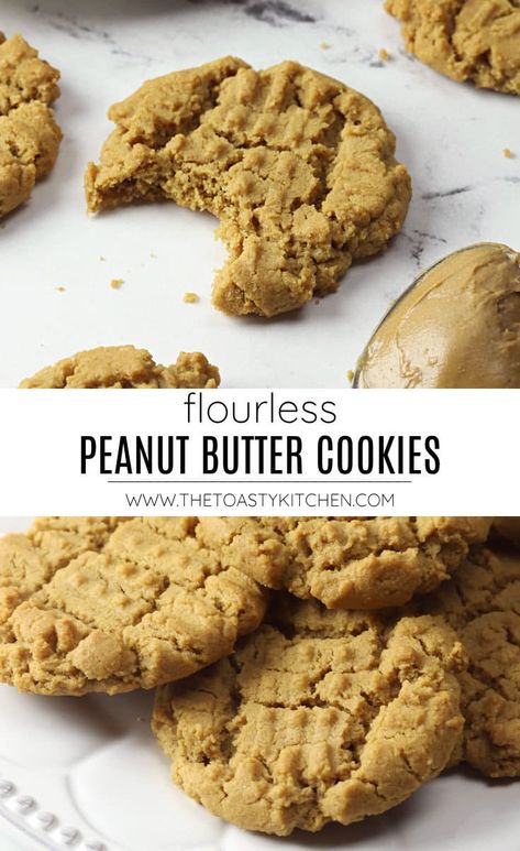 Flourless peanut butter cookies are soft, tender, and filled with rich peanut butter flavor! Perfect for any peanut butter lover. These cookies are gluten-free and require no chilling time before baking - ready in less than 30 minutes! Bake Sale Cookies, Soft Peanut Butter Cookies, Flourless Peanut Butter Cookies, No Flour Cookies, Butter Recipes, Peanut Butter Cookie Recipe, Peanut Butter Lovers, Gluten Free Sweets, Easy Homemade Recipes