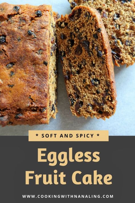 Sink your teeth into a slice of this Eggless Fruit Cake and you won't miss the eggs for a second. A soft and spicy fruit cake. Sugar Free Fruit Cake, Eggless Fruit Cake Recipe, Light Fruit Cake Recipe, Egg Replacement In Baking, Spicy Fruit, Light Fruit Cake, Boiled Fruit Cake, Fruit Cake Recipe Christmas, Vegetable Cake