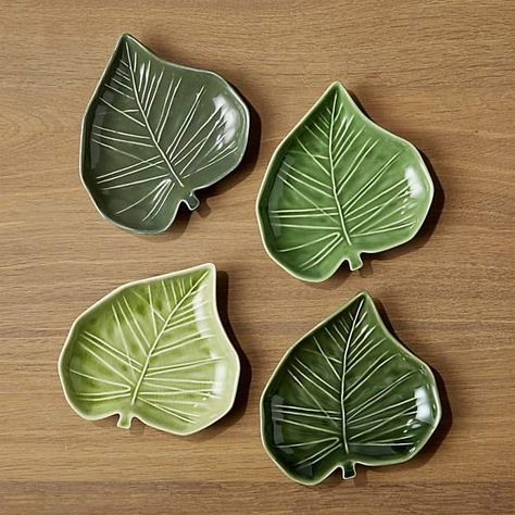 Palm Leaf Appetizer Plates, Set of 4 Pottery Leaf Plate, Leaf Ceramic Plate, Ceramic Leaf Plate, Leaf Plates Ceramic, Clay Plates Design, Leaf Ceramics, Leaf Pottery, Pottery Leaf, Clay Leaf