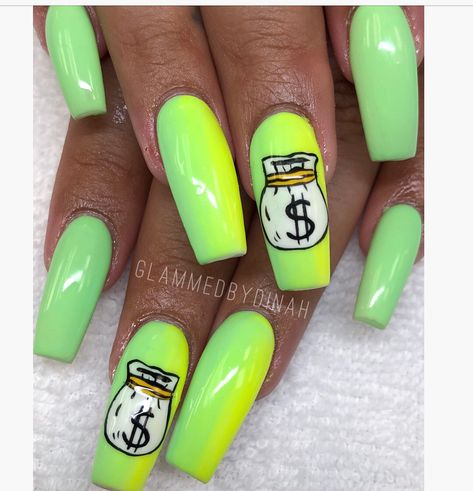 Money Bags 💰 Instagram & Twitter : @GlammedByDinah 🦄💅🏽 Money Sign Nails Designs, Money Sign Nails, Money Bag Nails, Money Bags, Nail Decor, Money Sign, Fire Nails, Money Bag, How To Do Nails