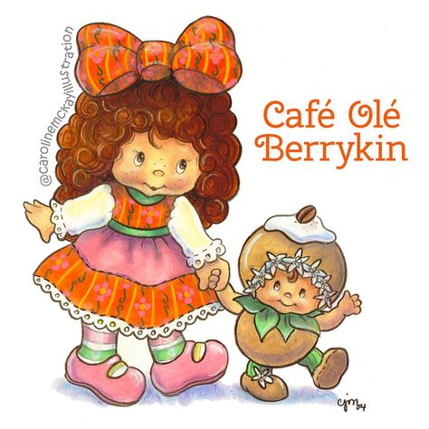 Café Olé was never produced as a Berrykin but it’s cute to imagine! Commission from 2004 for Stacey D. #characterillustration #retrocartoons #characterdevelopment #commissionedart #vintagecharlotteauxfraises #customcharacter #80scartoons #charlotteauxfraises #strawberryshortcake #characterdesign #visualdevelopment #vintagestrawberryshortcake #commission #characterconceptdesign #characterconcept #retrostrawberryshortcake #berryverse #80skid #strawberryland #80sgirl Cafe Ole Strawberry Shortcake, Cafe Ole, Strawberry Theme, Kawaii App, Strawberry Shortcake Characters, Strawberry Art, Mission E, Vintage Strawberry Shortcake, 80s Cartoons