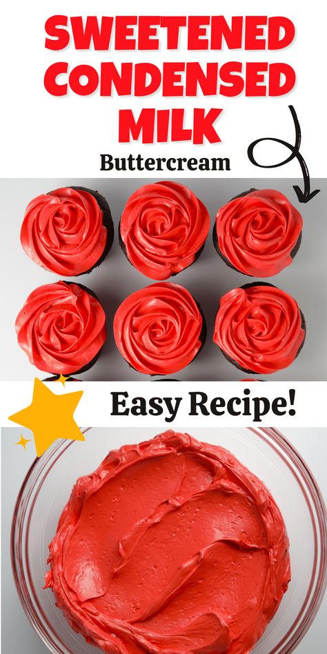 Have you ever made Sweetened Condensed Milk Buttercream? It’s great because it’s so quick and easy to make, yet looks very impressive and professional. Who knew you could mix just 3 ingredients – butter, shortening and sweetened condensed milk – and get such an amazingly smooth, silky texture of frosting as a result! Find the recipe on my site, plus the best homemade chocolate cupcakes recipe. #sweetenedcondensedmilkbuttercream #redfrosting #russianfrosting #buttercreamfrosting #easyrecipe Easy Icing Recipe For Cake 3 Ingredients Condensed Milk, Buttercream Frosting With Condensed Milk, Condensed Milk Buttercream Frosting, Frosting With Sweetened Condensed Milk, Buttercream Frosting Using Sweetened Condensed Milk, Whipped Sweetened Condensed Milk Frosting, Jello Frosting, Homemade Chocolate Fudge, Homemade Chocolate Cupcakes