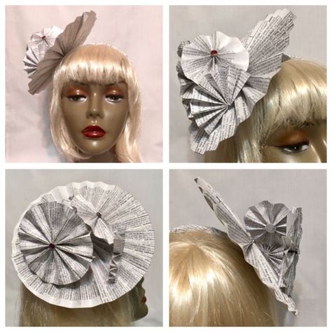 A Diction Fairy fascinator, made with the help of this post: https://pin.it/o5pdsrdjnvkwj5. #fascinator #paperhat #diyhat #diyfascinator #paperfashion #dictionfairy #halloween Paper Fascinator, Newspaper Hat, Diy Fascinator, Recycle Newspaper, Paper Hats, Paper Fashion, Paper Hat, Diy Hat, Hat Ideas