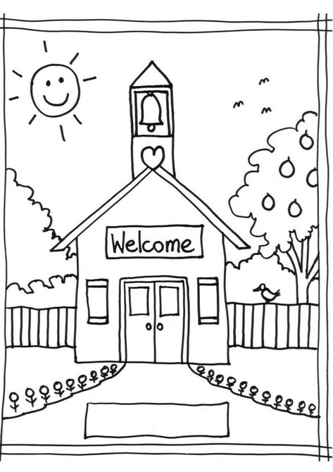 Kindergarten Colors, Kindergarten Coloring Pages, Welcome To School, House Colouring Pages, Preschool Coloring Pages, School Coloring Pages, Welcome Back To School, Color Worksheets, School Themes