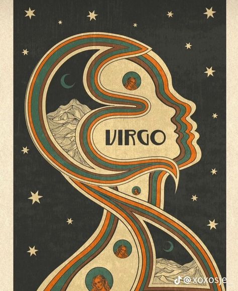 Virgo Painting, Virgo Art, Automatic Drawing, Psychadelic Art, Zodiac Art, Photo Wall Collage, Vintage Poster Art, Virgo Zodiac, 70s Retro