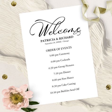 Wedding Order of Events Timeline Schedule Program Wedding Program Examples, Timeline Poster, Wedding Reception Timeline, Wedding Order Of Events, Order Of Events, English Wedding, Wedding Order, Wedding Day Timeline, Wedding Timeline