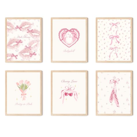 Pink Art Room, Pink And White Wall Decor, Pastel Apartment Decor, Light Pink Wall Decor, Pink Room Posters, Pink Poster Wall, Pretty Pink Bedroom, Prints For Dorm, Pink Aesthetic Room Decor