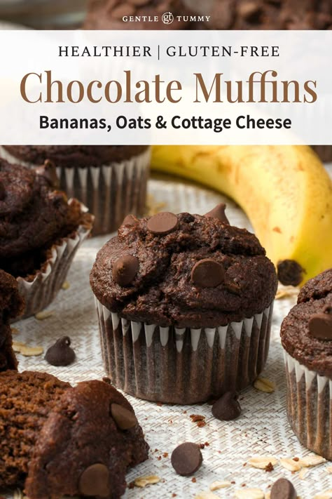 Cottage Cheese Banana, Cottage Cheese Muffins, Chocolate Banana Muffins, Healthy Sweet Snacks, Banana Muffin Recipe, Cottage Cheese Recipes, Protein Muffins, Losing 40 Pounds, Chocolate Chip Muffins