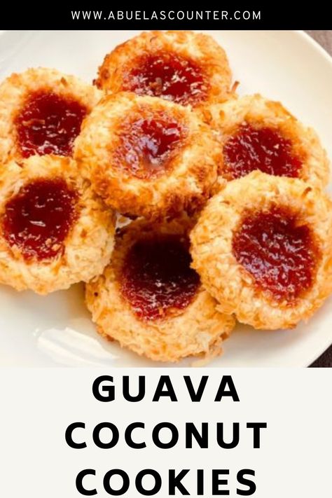 Cuban Christmas, Coconut Dip, Guava Desserts, Guava Recipes, Coconut Cookie, Coconut Cookies Recipes, Homemade Cookie, Thumbprint Cookies Recipe, Buttery Cookies