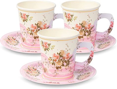 Valentines Tea Party, Paper Tea Cups, Tea Party Supplies, Pink Tea Party, Cups And Plates, Valentine Tea, To Go Coffee Cups, Victorian Valentines, Tea Party Setting