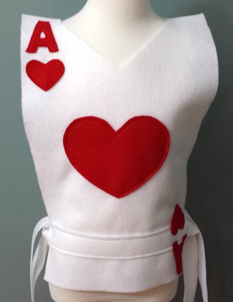 Ace of Hearts Playing Card Costume Tunic by TeatotsPartyPlanning Ace Playing Card, Cards Costume, Alice In Wonderland Play, Playing Card Costume, Alice In Wonderland Outfit, Card Costume, Alice Costume, Hearts Playing Cards, Alice In Wonderland Costume