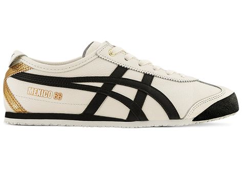 Men's Onitsuka Tiger Mexico 66 Gold Sneakers in Cream/Black Edible Moss, Tiger Shoes, Tiger Black, Tiger Mexico 66, Onitsuka Tiger Mexico 66, Mexico 66, Men Cream, Shoe Wishlist, Gold Sneakers