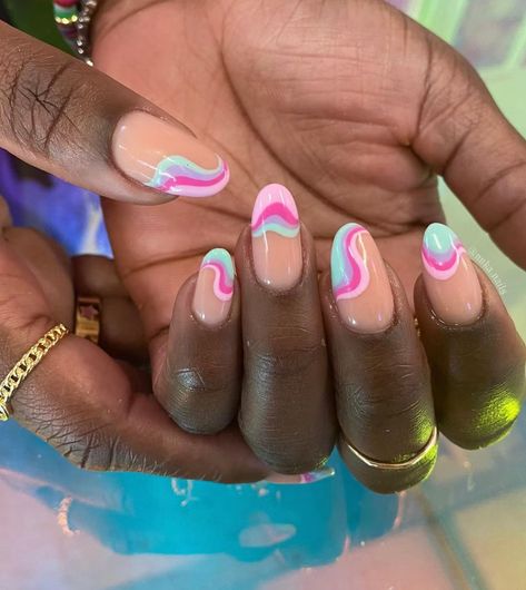 Swirl Nail, Swirl Nail Art, Holiday Nail Designs, Summery Nails, Cute Summer Nails, Neon Nails, Pastel Nails, Neutral Nails, Prom Nails