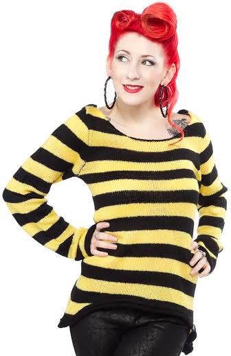 NEW Black & Yellow Striped Mohair Sweaters by Sourpuss are in at AYP! #punk #77punk #angryyoungandpoor #Sourpuss Sourpuss Clothing, Retro Sweater, Extra Long Sleeves, Punk Outfits, Mohair Sweater, Black And Yellow, Yellow Stripes, Sweater Fashion, Sweater Weather