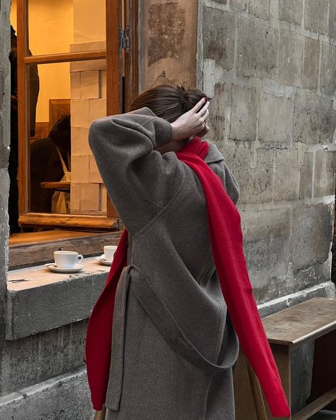 Camille Pidoux | Messy bun, oat milk latte & a pop of red ☕️🍄🍓🍒 | Instagram Red Scarf Outfit, Oat Milk Latte, Pop Of Red, Scarf Outfit, Red Scarf, Red Scarves, Winter Trends, Oat Milk, Casual Dinner Outfit