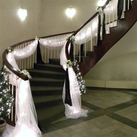 decorate staircase for wedding | Wedding & Event Decorating Decorate Staircase, Wedding Staircase Decoration, Wedding Stairs, Wedding Staircase, Christmas Stairs Decorations, Event Decorating, Staircase Decor, Simple Christmas Decor, Wedding Party Photos