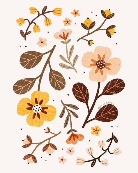 Cute Floral Pattern, Colour Experiments, Gouache Art, Sticker Ideas, Pattern Collection, One Day I Will, Floral Poster, Baby Milestone, 자수 디자인