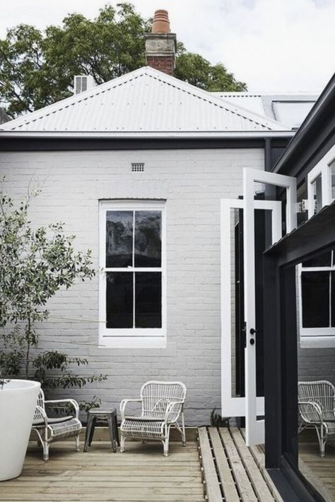 Exterior Paint Colours — Adam Robinson Design Grey Painted Brick, Exterior Paint Colours, Sherwin Williams Sea Salt, Grey Exterior House Colors, Painted Brick Exteriors, Painted Brick House, House Paint Color Combination, Exterior House Color, Brick Exterior House