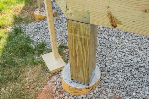 What size support posts should I use for my deck?  We recommend using 6x6 posts instead of 4x4''s because they are stronger and provide more surface area to support beams. Building A Deck Frame, Post And Beam Shed, Deck Footings, Shed Plans 8x10, Shed Plans 12x16, Gazebo On Deck, Lean To Shed Plans, Deck Supports, Laying Decking