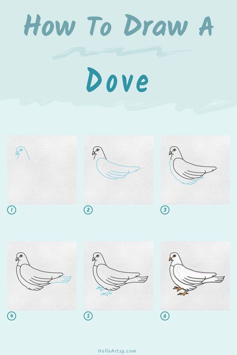 Step by step images showing how to draw a dove drawing Easy Dove Drawing, Sparrow In Flight, Bird Drawing Easy, Drawing Easy Pencil, Bird Drawing For Kids, Simple Bird Drawing, Shading Pencil, Baby Sparrow, Dove Drawing