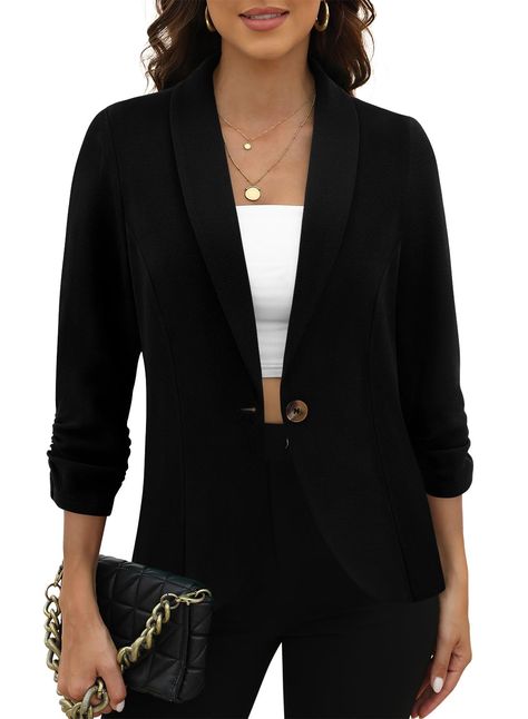 PRICES MAY VARY. Design Features: 3/4 ruched sleeve, soft fabric, solid colored, lightweight casual business for women. Stylish & Comfortable Fit: Achieve confidence and elegance with our Women's 3/4 Sleeve Blazer, featuring a chic design and a comfortable fit, perfect for various occasions. Lightweight & Soft Fabric: Our blazer jacket features premium lightweight fabric, ensuring a soft touch for comfort without compromising style. Versatile Wardrobe Essential: Ideal for office, meetings, or so Business For Women, Business Casual Blazer, Lightweight Blazer, Ruched Sleeve, Versatile Wardrobe, Casual Blazer, Social Events, Product Images, Chic Design