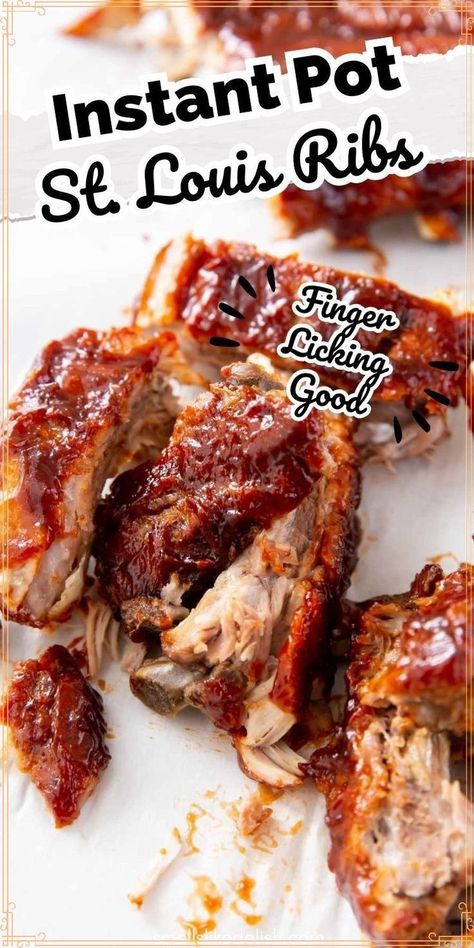 Craving fall-off-the-bone ribs without the wait? This Instant Pot recipe  delivers tender St. Louis ribs in just minutes, bursting with bold  barbecue flavor. Skip the smoker, grab your pressure cooker, and get  ready for a delicious weeknight meal. St Louis Ribs Instant Pot, Pressure Cooker Ribs, Instant Pot Ribs Recipe, St Louis Ribs, Pressure Cooker Pork, Southern Recipes Soul Food, Pork Rib Recipes, Instant Pot Recipe, Instant Pot Pork