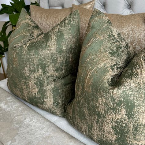 Olive Green Cushion Cover, Scatter Luxury Green Pillow Cover Gold Shimmer, Throw Pillow, CURICO Ashley Wilde Fabric Worldwide Shipping - Etsy Cream Sofa Green Cushions, Green And Gold Bedroom Decor, Olive Green Cushions, Green Pillows Living Room, Sofa Cumbed Design, Olive Green Pillow, Elegant Throw Pillows, Gold Bedroom Decor, Green Cushion Covers