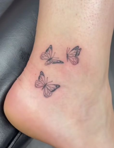 Cute tattoos, ankle tattoos, butterflies tattoo ideas, tattoo ideas, tattoo inspiration, ankle tattoo ideas, pretty tattoos 3 Butterfly Ankle Tattoo, Mum Butterfly Tattoo, Butterfly 333 Tattoo, Butterfly Ankle Tattoos For Women, Three Butterfly Tattoo, Ankle Butterfly Tattoo, 3 Butterfly Tattoo Small, Butterfly Tattoo On Ankle, Butterfly Tattoo Ankle