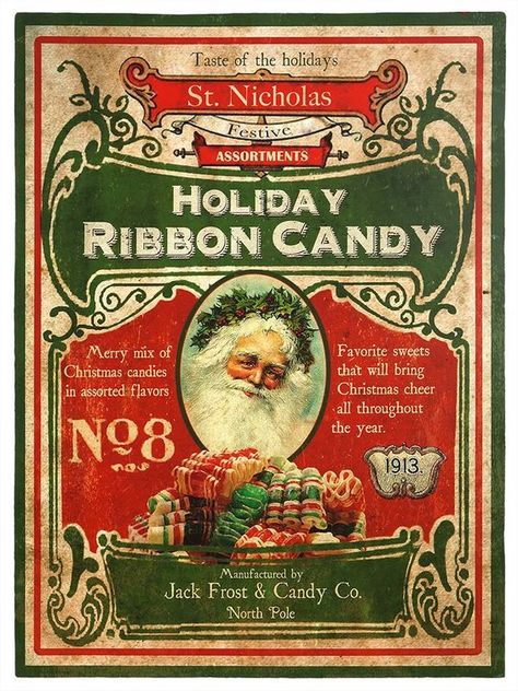 Images Noêl Vintages, Jul Diy, Candy Signs, Vintage Christmas Photos, Ribbon Candy, Christmas Tabletop Decor, Christmas Ephemera, Vintage Christmas Images, Christmas Tabletop