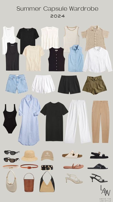 My Summer Capsule Wardrobe 2024 is here to help you build a curated closet that is easy breezy yet elevated for the warm season ahead! Capsule Wardrobe Summer Outfits, Simple Summer Capsule Wardrobe, Summer 2024 Wardrobe Capsule, Southern Capsule Wardrobe, Time Capsule Wardrobe Summer, Capsule Wardrobe Italy Summer 2024, Casual Capsule Wardrobe Summer 2024, 2024 30s Style, Summer 24 Capsule Wardrobe