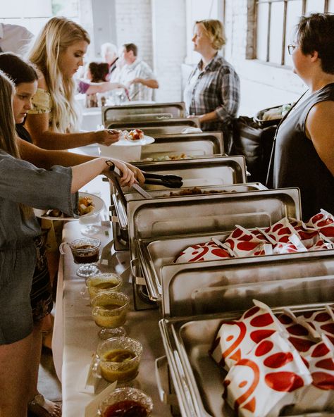 chick-fil-a wedding buffet Fast Food At Wedding, Food Stations At Wedding, Fast Food Wedding Reception, Chickfila Wedding Catering, Chic Fil A Catering, Chick Fil A Wedding Reception, Cheap Wedding Catering Ideas, Chick Fil A Wedding Catering, Chic Fil A Party