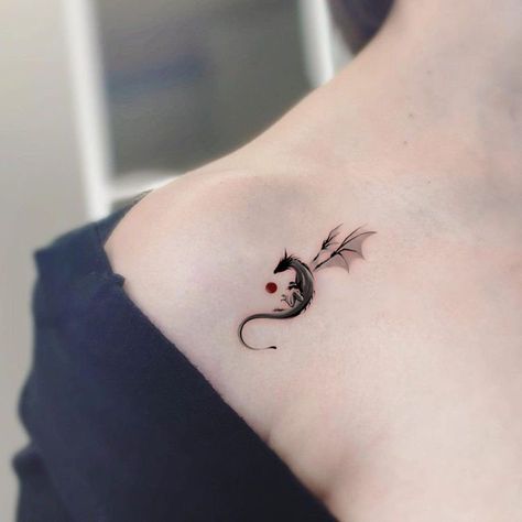 Woman Unique Tattoos, Classy Dragon Tattoo, Mate For Life Tattoo, Tiny Tattoos Dragon, Color Mini Tattoo, Different Tattoo Ideas For Women, Ringmaster Tattoo, Dragon Wings Tattoo For Women, Tattoos With Words And Designs