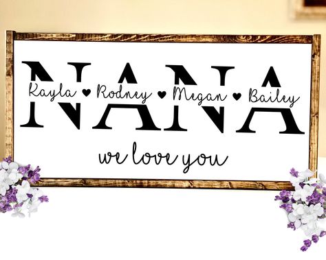 Personalized Bridesmaid Hangers, Grandkids Sign, Nana Christmas Gifts, Grandma Sign, Dark Stained Wood, Mom Frame, Nana Grandma, Papa Gifts, Dark Wood Stain