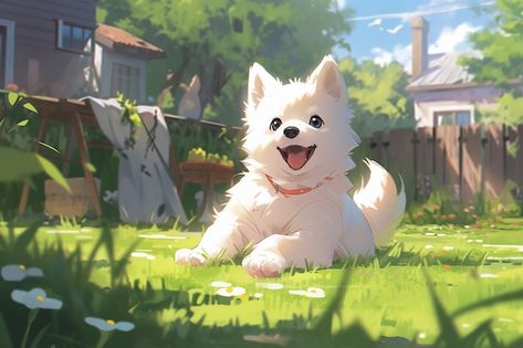 Dog Anime Animals, Cute Anime Dog, Anime Puppy, Ali Mola, Cute White Dogs, Anime Dog, Dog Animation, Puppy Art, Anime Animals