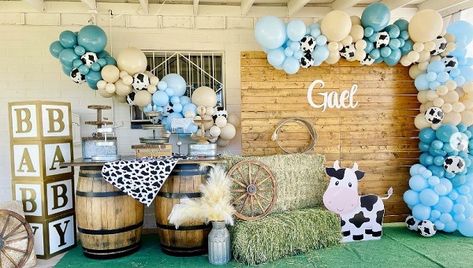 Farm Animals Baby Shower Ideas – Baby Shower Ideas 4U Blue Cow Birthday Party, My First Rodeo Birthday Boy Centerpieces, Barnyard Baby Shower Ideas, Rodeo Birthday Party Ideas, Animals Baby Shower Ideas, My First Rodeo Birthday Boy, First Rodeo Birthday Boy, My First Rodeo Birthday Party, Cowboy 1st Birthday Party