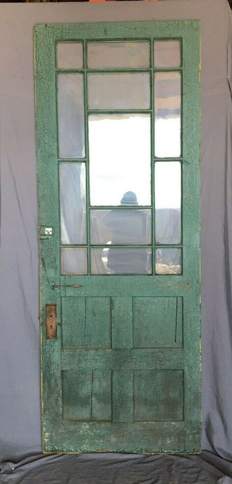 1 Antique Exterior Farmhouse 35x91 Entryway Door Vintage Green Old 451 -21B | eBay Exterior Entryway, Exterior Farmhouse, Cottage Front Doors, Entryway Door, Green Front Doors, Doors Repurposed, Antique Doors, Green Door, Taxi Cab